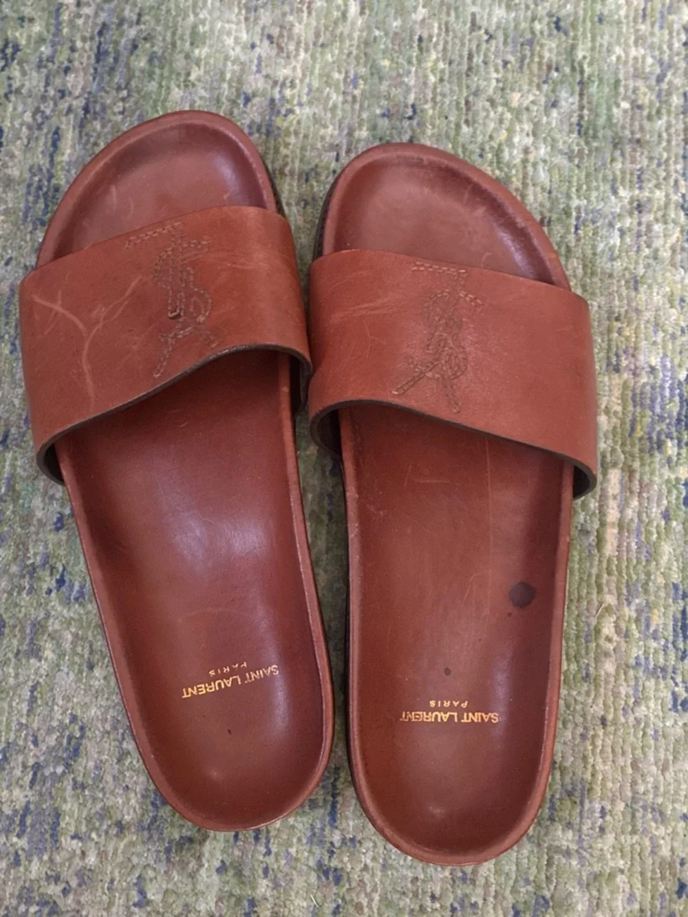 Saint Laurent Brown Leather Slide Sandals for Men
